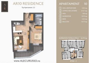 Schita 2D Apartament cu 2 camere Alecu Russo Residence