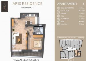Schita 2D Apartament cu 2 camere Alecu Russo Residence