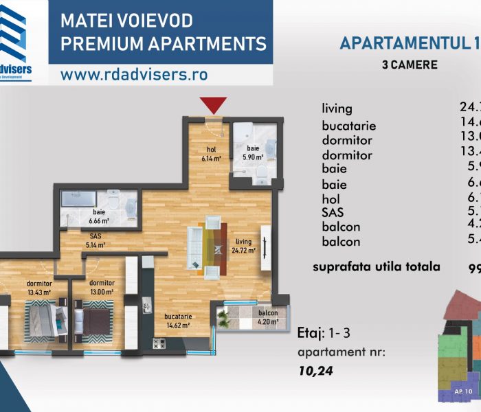 Matei Voievod Premium Apartments - apartament 3 camere Plan 2d